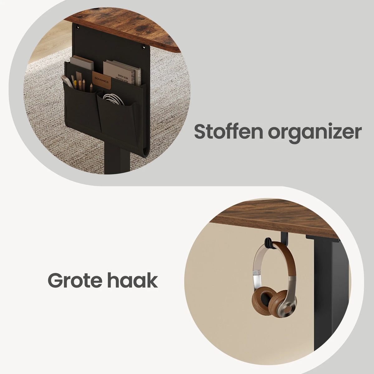 Joyfurnos höhenverstellbarer Schreibtisch mit Speicherfunktion – USB-C-Anschluss – 160 x 70 cm – Braun-Schwarz