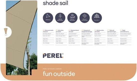 Perel Schaduwdoek, waterdoorlatend, luchtdoorlatend, 3.6 x 3.6 x 3.6 m, 180 g/mÂ², HDPE, driehoek, champagne