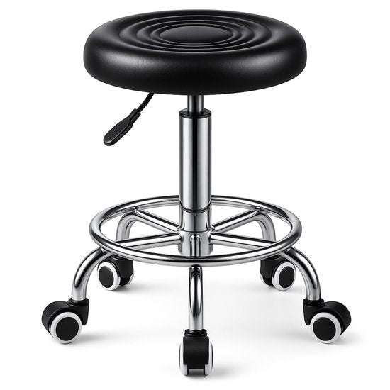 Bayt Sattelhocker - Sattelstuhl Rund - Barbierhocker - Sattelhocker auf Rollen - Tabouret - Höhenverstellbar - Schwarz