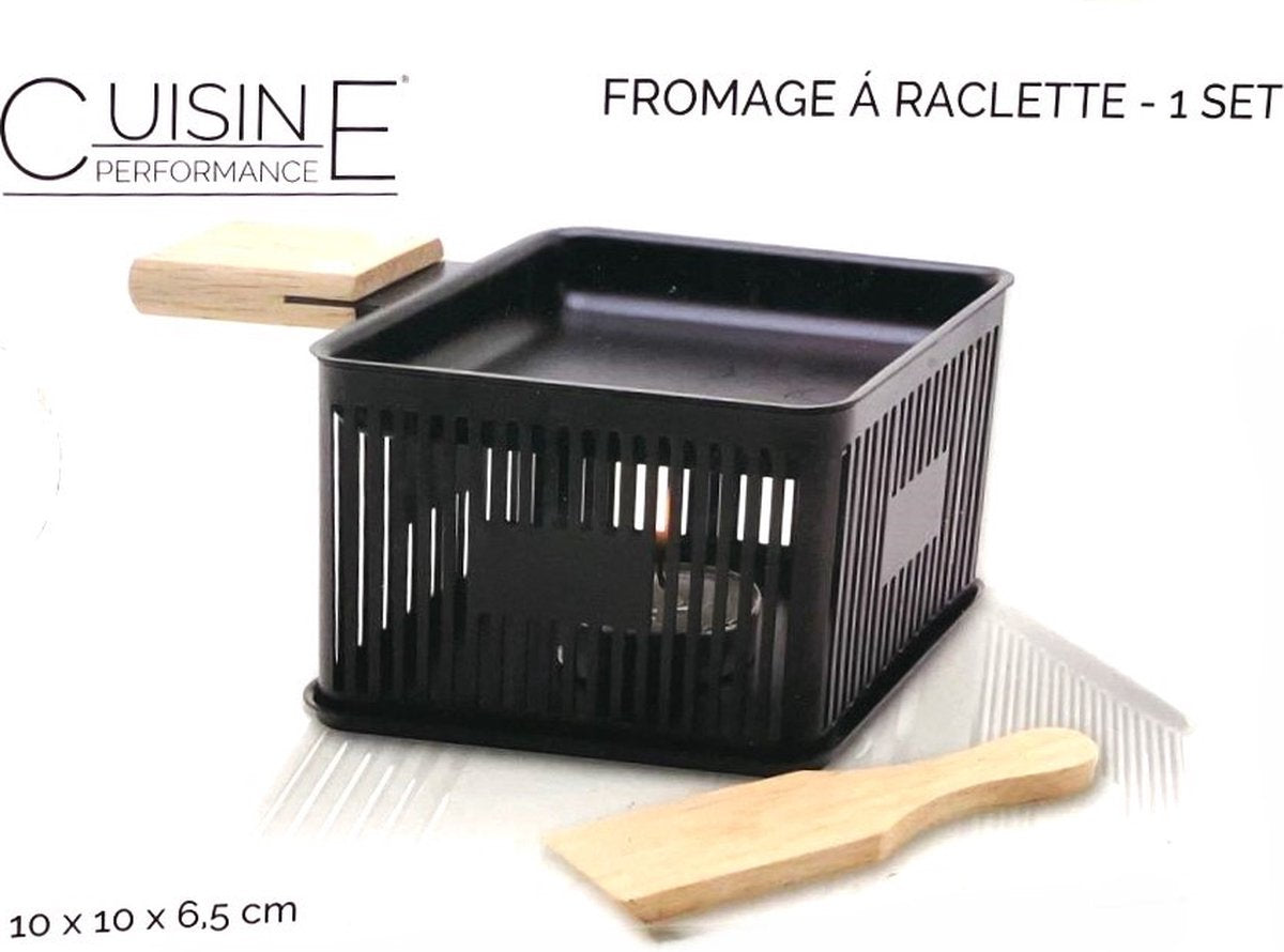 Raclette & Käsefondue To-Go - Kompaktes 1-Personen-Set mit Teelicht - 10×10×6,5 cm - Inklusive Holzspatel