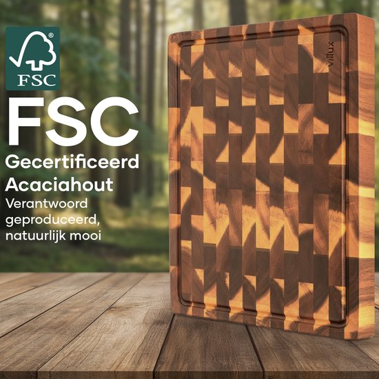 Villux Schneidebrett – Schneidebrett-Set – Schneidebrett aus Holz – Schneidebretter – Schneidebrett aus Akazienholz – Holzschneidebrett – Schneidebrett-Set – Tapas-Brett - Snackbrett – Servierbrett – Häppchenbrett – Schneideblock aus Akazienholz (Stammhol