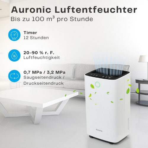 Auronic - Luftentfeuchter - Entfeuchtet 12 l pro Tag - Waschtrockenfunktion - Geeignet für Wohnzimmer, Schlafzimmer und Badezimmer - Weiß