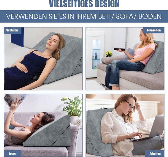 COSTWAY Keilkissen, Lesekissen, Rückenkissen, Beinkissen, Bezug aus Memory-Schaum, waschbar, Reflux-Kissen, für Erwachsene, Bettkissen, ergonomisch, Venus, Entspannungskissen für Bett und Sofa, 58 x 36 x 50,5 cm