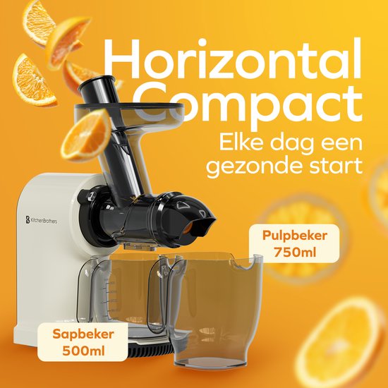 KitchenBrothers Slowjuicer - Kompakt - Entsafter - Gemüse- und Obstpresse - 45 mm - 500 ml - Geschenk zum Muttertag - Champagner