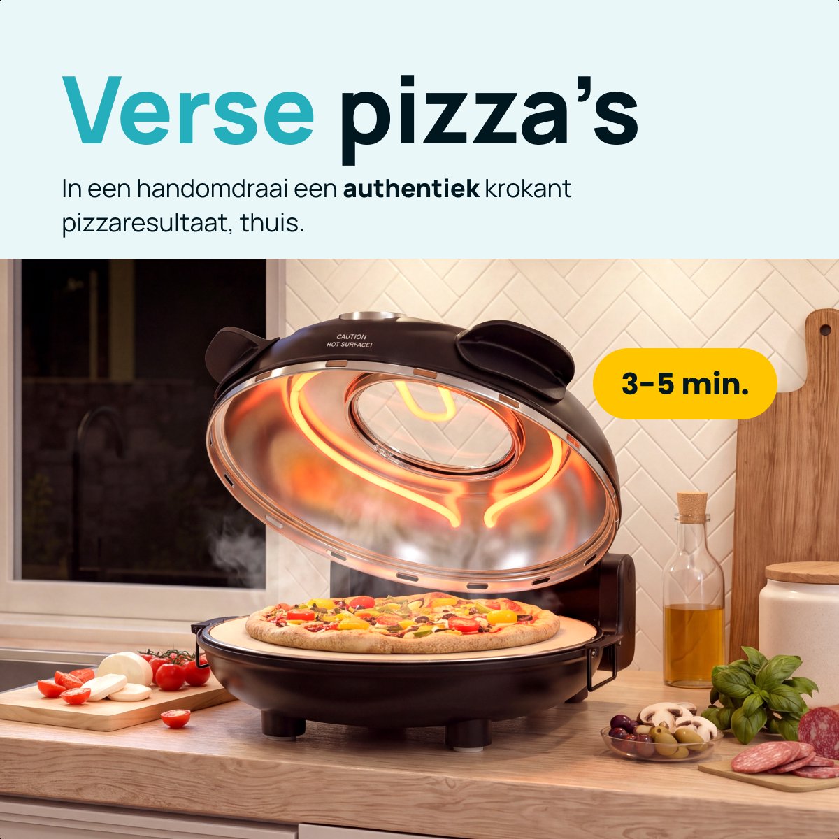 MOA Elektrischer Pizzaofen – Bis zu 400 °C – 30,5 cm Pizzastein – Einstellbare Ober- und Unterhitze – Inklusive 2 Bambus-Pizzaschaufeln – Schwarz