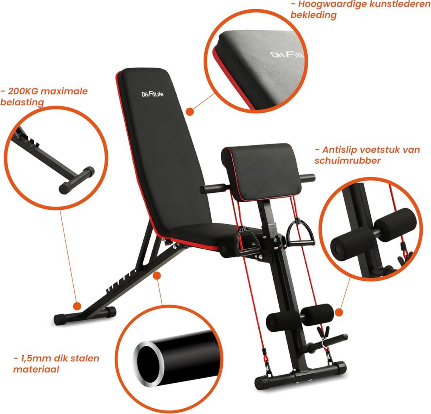 DH FitLife zusammenklappbare Hantelbank mit Curlbank und Beinstrecker, multifunktional - 7 Stufen