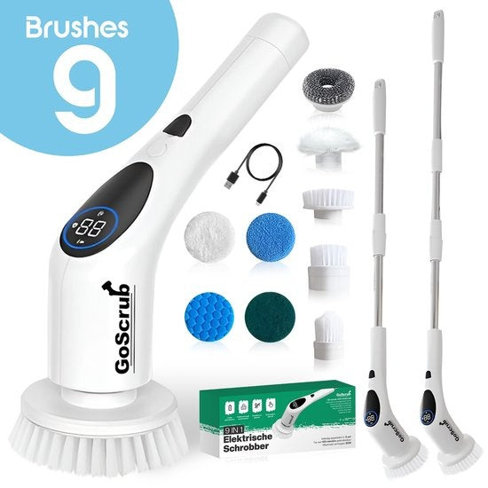 GoScrub® Elektrische Reinigungsbürste Cleaning King V2 - Für Bad oder Küche - Mit Griff - 9 Aufsätze