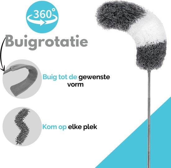 VAIVE Kehrschaufel ausziehbar auf 280 cm - Wutkugel mit Teleskopstiel - Staubwedel - Staubtuch - waschbar und drehbar - 3 Aufsätze