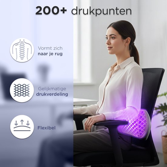 CozySense® Rückenstütze - Ergonomisches Rückenkissen mit Gelstruktur - Unterer Rücken - Druckreduzierende Lendenwirbelstütze für Auto, Büro und Zuhause - Atmungsaktiv, kühlend und rutschhemmend