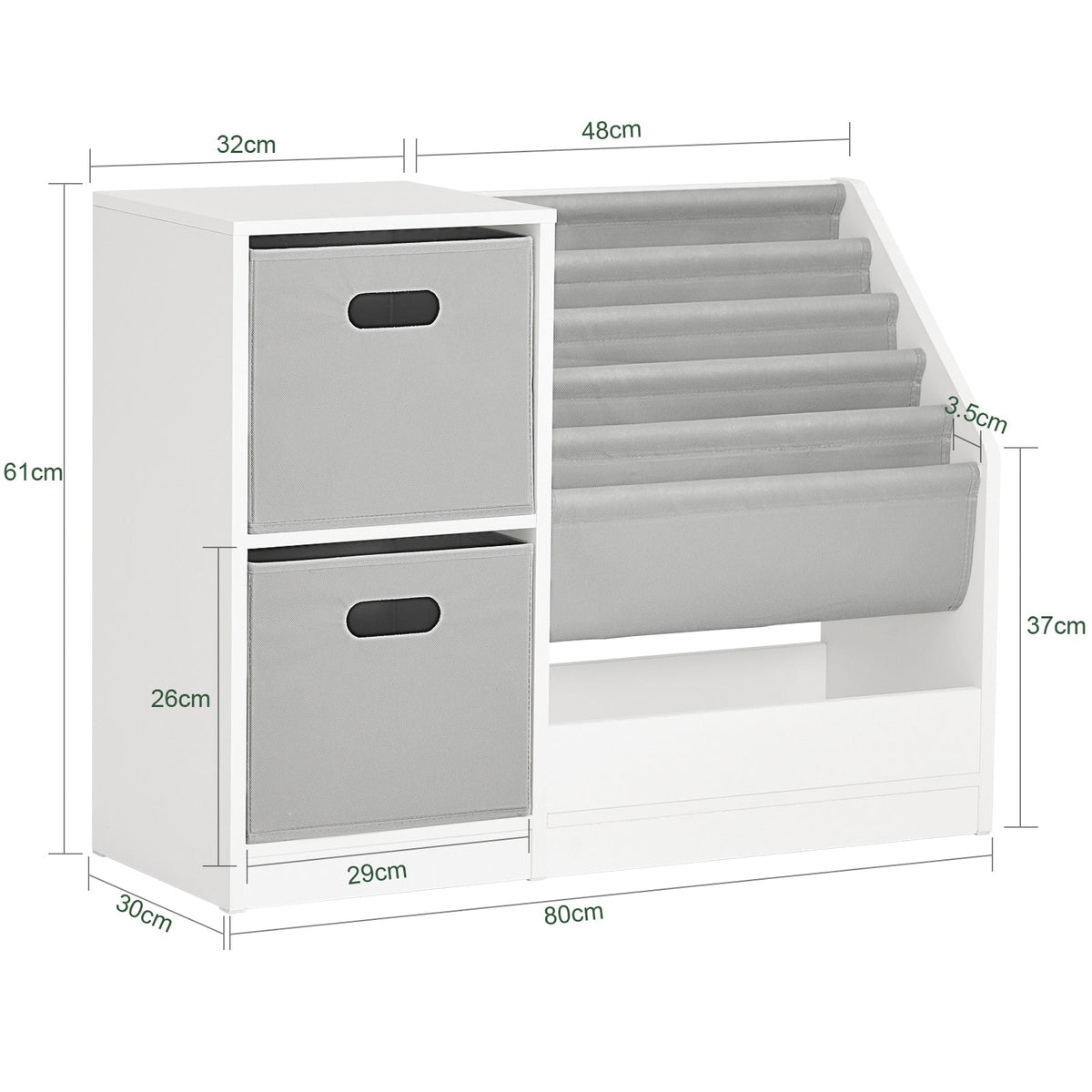 SoBuy KMB76-W Kinderbücherschrank mit 2 Körben und Stauraum für Spielzeug – 80 x 30 x 61 cm – Weiß