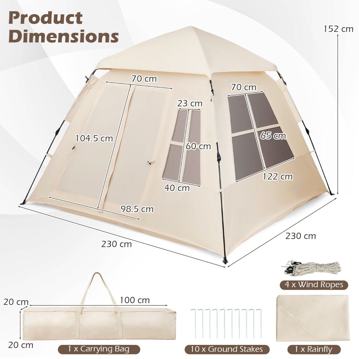 Coast Pop-up-Familienzelt – schnell aufgebaut – 4 Personen – beige