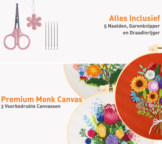 Happy Goods - Stickset Blumen - Stickset 3er Set - Sticksets für Erwachsene - Hobby und Kreatives - Sticken