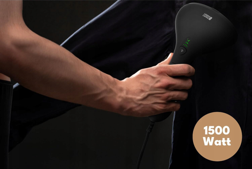 LEBENLANG Bügeleisen mit Dampffunktion 1500 W - 3 Einstellungen - 100 ml Wassertank - 0,7 kg - schwarz - kompakte Maße 23 x 10 x 12 cm