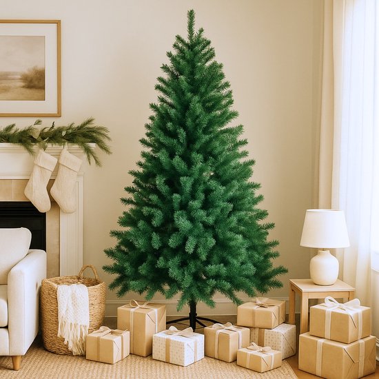 Arti Casa Kunst-Weihnachtsbaum 210 cm – Fichte für Weihnachten mit Weihnachtsbaumständer – Weihnachtsbaum aus Kunststoff – Weihnachtsdekoration für den Innenbereich – Grün