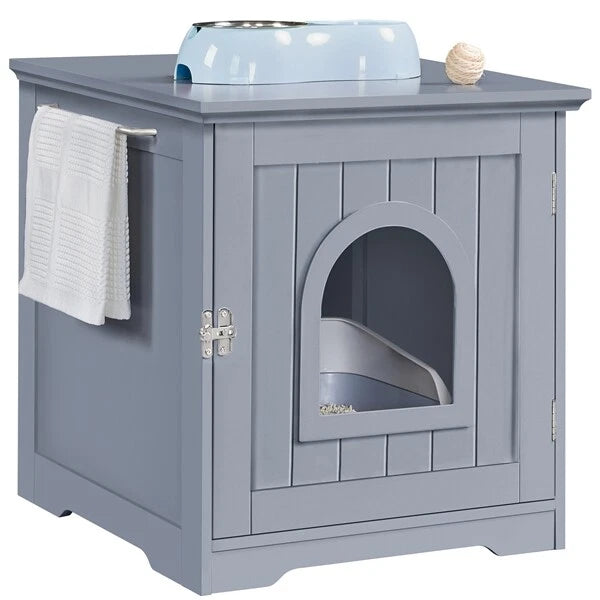 Yaheetech Katzentoiletten-Schrank 48,5 x 51 x 51,5 cm – Grau – Katzenhaus mit versteckter Katzentoilette und Beistelltisch