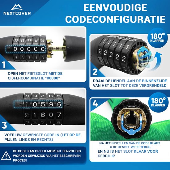 NEXTCOVER® Digit Lock Fahrradschloss - Das Original - [SAFESECURE] Hohe Sicherheit - Fahrradschlösser mit 5-stelligem Zahlencode, Zahlenschloss Fahrradstahl - Fahrradschloss perfekt für E-Bike - Kettenschloss Gemüse