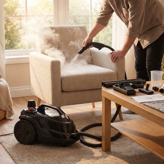 Powell Dampfreiniger - Teppichreiniger - Handdampfreiniger - Fleckenreiniger - Dampfreiniger - Reiniger - Inklusive Zubehör - Für Boden, Sofa, Bad, Teppich und Fenster - Schwarz