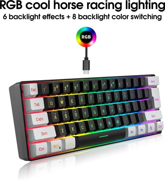 HXSJ V700 RGB Kompakte Gaming-Tastatur Qwerty 61 Tasten Backlight-Effekt Schwarz/Weiß