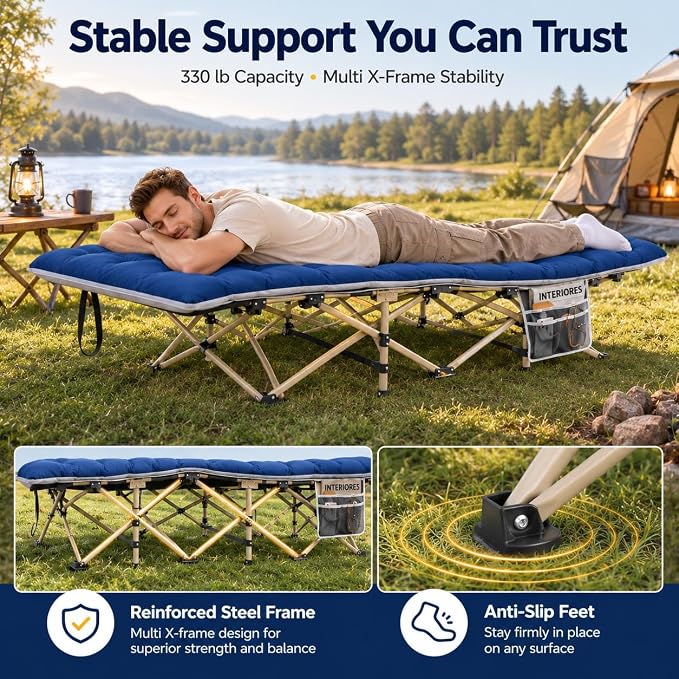 Yaheetech Klappbares Campingbett mit Matratze – 190 x 68 cm – Schwarz – Feldbett mit Tragetasche und Staufächern