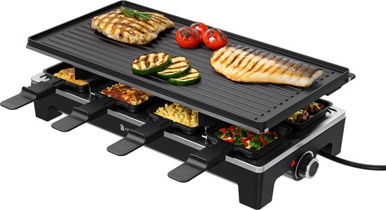 KitchenBrothers Gourmet Set - 1500W - Gourmetteller 8 Personen - Set mit Pfannen und Spateln - 46,5 x 23 cm - Schwarz