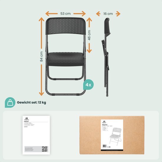 LifeGoods Klappstühle 4er Set - Gartenstühle zusammenklappbar - Schwarzer Rattan Look - Klappstühle - 200kg Tragkraft