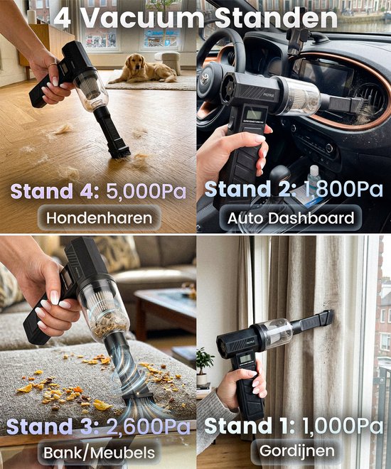 Kleinstaubsauger, kabellos, mit Air Duster, 130.000 U/min – Kabelloser Autostaubsauger – Handstaubsauger – Akku-Luftgebläse – Druckluft – Turbo-Ventilator
