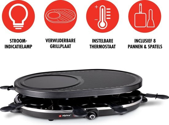 Alpina Gourmet Set - Griddle - mit Pfannen und Spateln - 1200W - 8 Personen