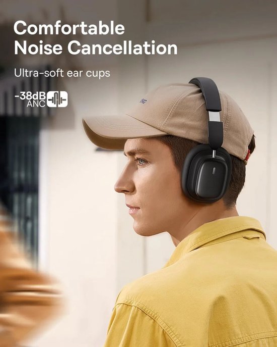Baseus Bowie H1i Bluetooth-Kopfhörer mit Geräuschunterdrückung (Noise Cancelling), kabellose Kopfhörer mit ANC, schwarz