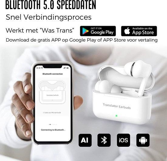 Shine Translation Computer - Sprachübersetzungsgerät - Wireless Earbuds White - EarPods mit Ãœbersetzungsfunktion - Bluetooth 5.0 - 127 Sprachen und 97% Genauigkeit - 24 Stunden Batterie