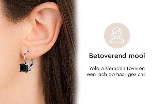 Yolora Damen Ohrringe - Schwarze Kalpa Camaka Kristalle - Silberfarben - Schwarzer Kristall - 18K Weißgold vergoldet - Damen Ohrringe Silber - Luxuriöse Geschenkbox - Schmuck - Geschenkbox - Exklusive Geschenkverpackung - Geschenkbox - Schöne Geschenkverp