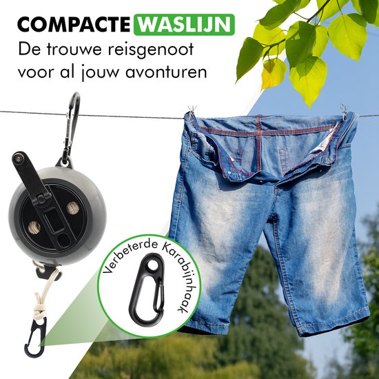 Travelhawk Ausziehbare Wäscheleine - Ausziehbar - Wäscheleinen - Rollende Wäscheleine - Wäscheleine 10 Meter - Wäscheleine ausziehbar - Wäscheleine Camping - Wäscheleine