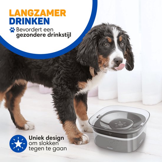 Vulpes Goods® Trinknapf Hund - Wassernapf für Hunde - Anti-Sabber - Reduziert das Schlabbern - Transparent - Für unterwegs - 2L - Schwarz