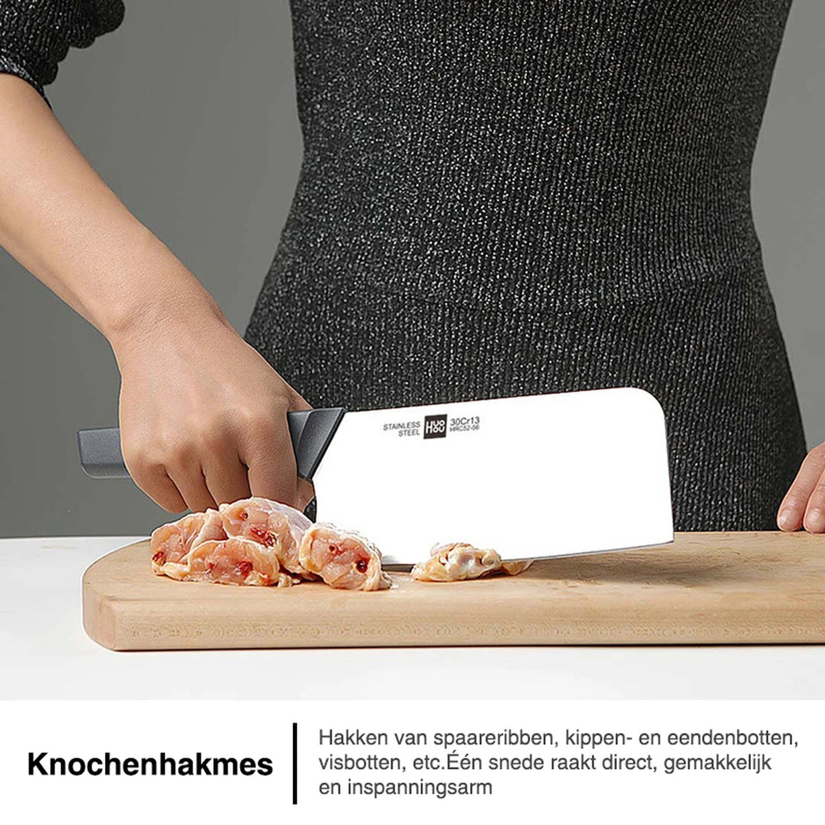 HuoHou Küchenmesserset mit Holzblock – 6-teilig – Edelstahl