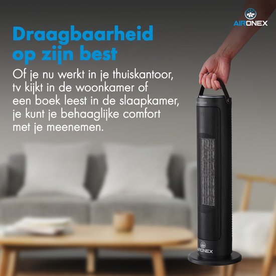 Elektrische Heizung 2000 Watt von Aironex - Keramischer Schwarzer Heizlüfter - Elektrische Heizung - Elektrische Heizung - Heizgerät - Heizlüfter mit Fernbedienung und Timerfunktion