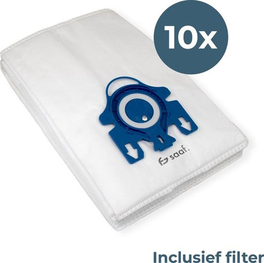 Saaf - Staubsaugerbeutel - 10 Stück - Geeignet für Miele GN & Complete C2 und C3 / Classic C1 und mehr - inkl. Filter - Weiß