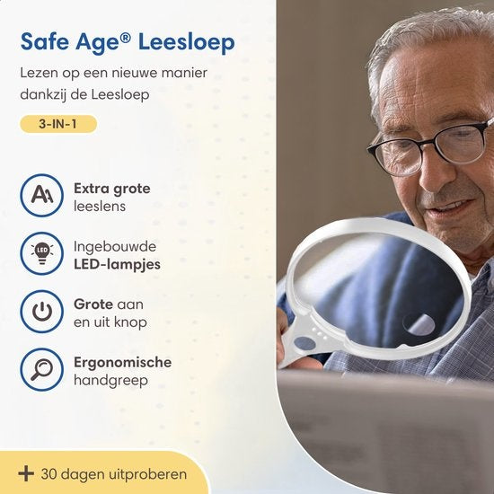 SafeLife Lupe mit Beleuchtung - 3 x LED - 2x 4x 25x - Leselupe für ältere Menschen - Lupe mit LED Beleuchtung - Lupe für Erwachsene