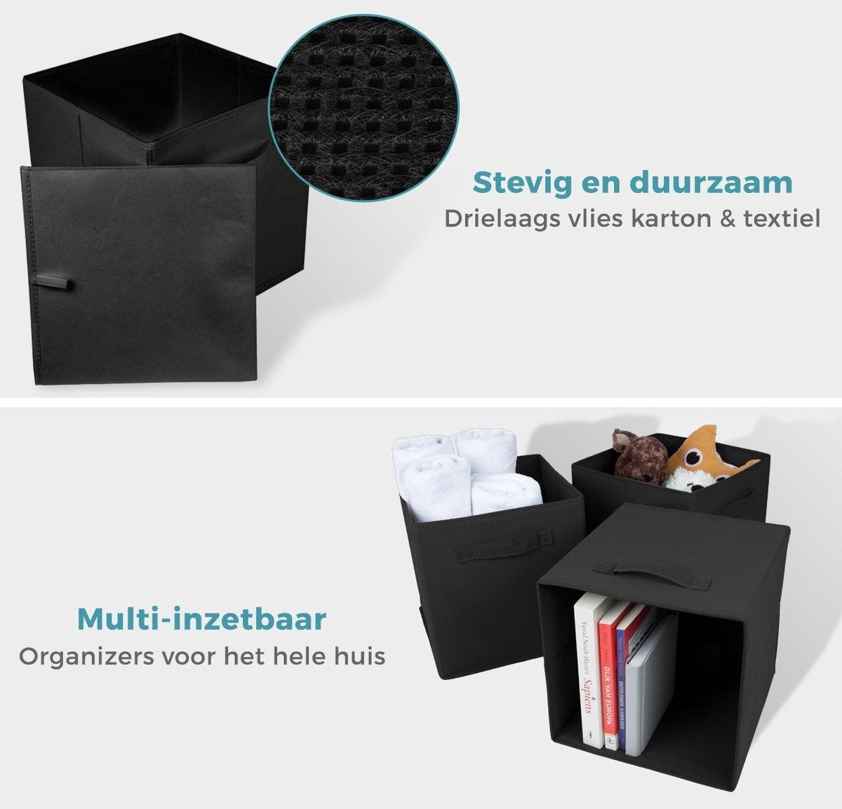 LifeGoods Kleiderschrank-Organisatoren - 6 Stück - 20L - Textil - Schwarz