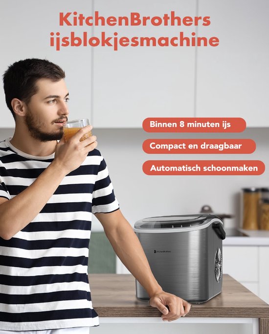 Eiswürfelmaschine - Eiswürfelbereiter mit Eisportionierer - 9 Würfel in 8 Min. - Tragbar mit Griff - Edelstahl