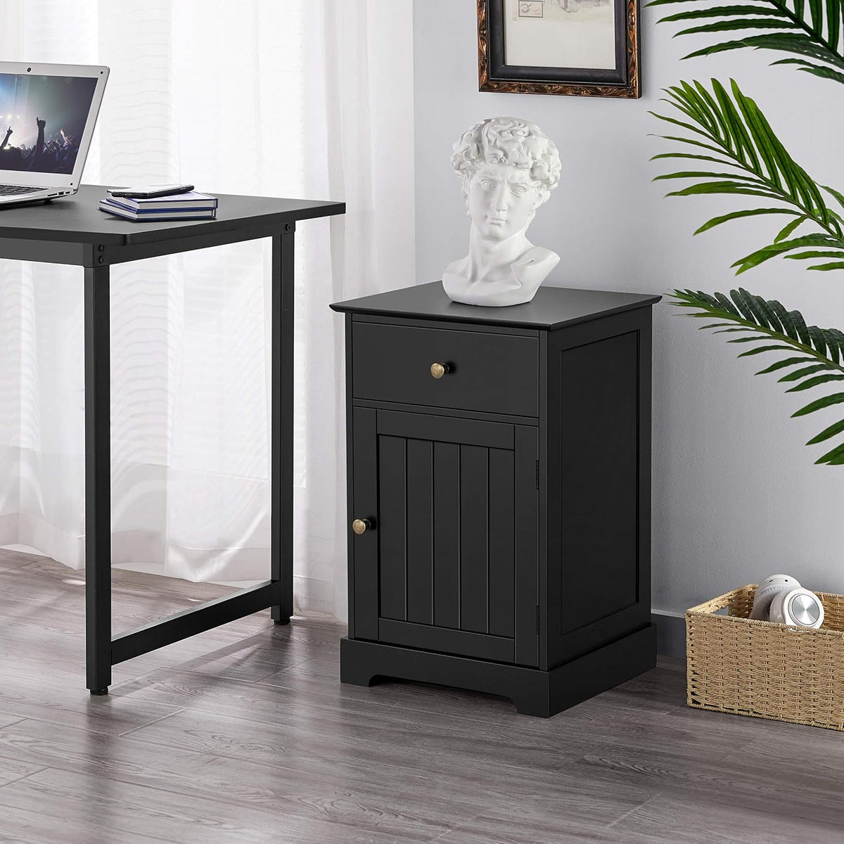 Yaheetech Nachttisch – Schwarz – 40 x 35 x 60 cm – Mit Schublade und verstellbarem Einlegeboden