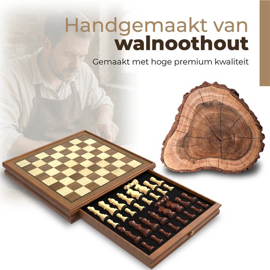 Windsor - Luxus-Schachbrett - mit Schachfiguren - 35 cm - Anmerkungen - Schachspiel - Magnetisches Schachspiel - Schachspiel - Holz