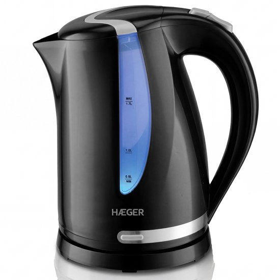 Haeger Blackness Wasserkocher – um 360° drehbar – 1,7 l – 2200 W – elektrisch – Cool-Touch – schwarz