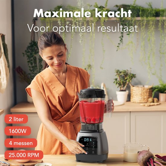 KitchenBrothers 2-in-1 Power Blender - 1600W - 2L - Komplettset mit Zerkleinerer und To-go Becher - Smoothie Maker - Ice Crusher - Metallic Grau