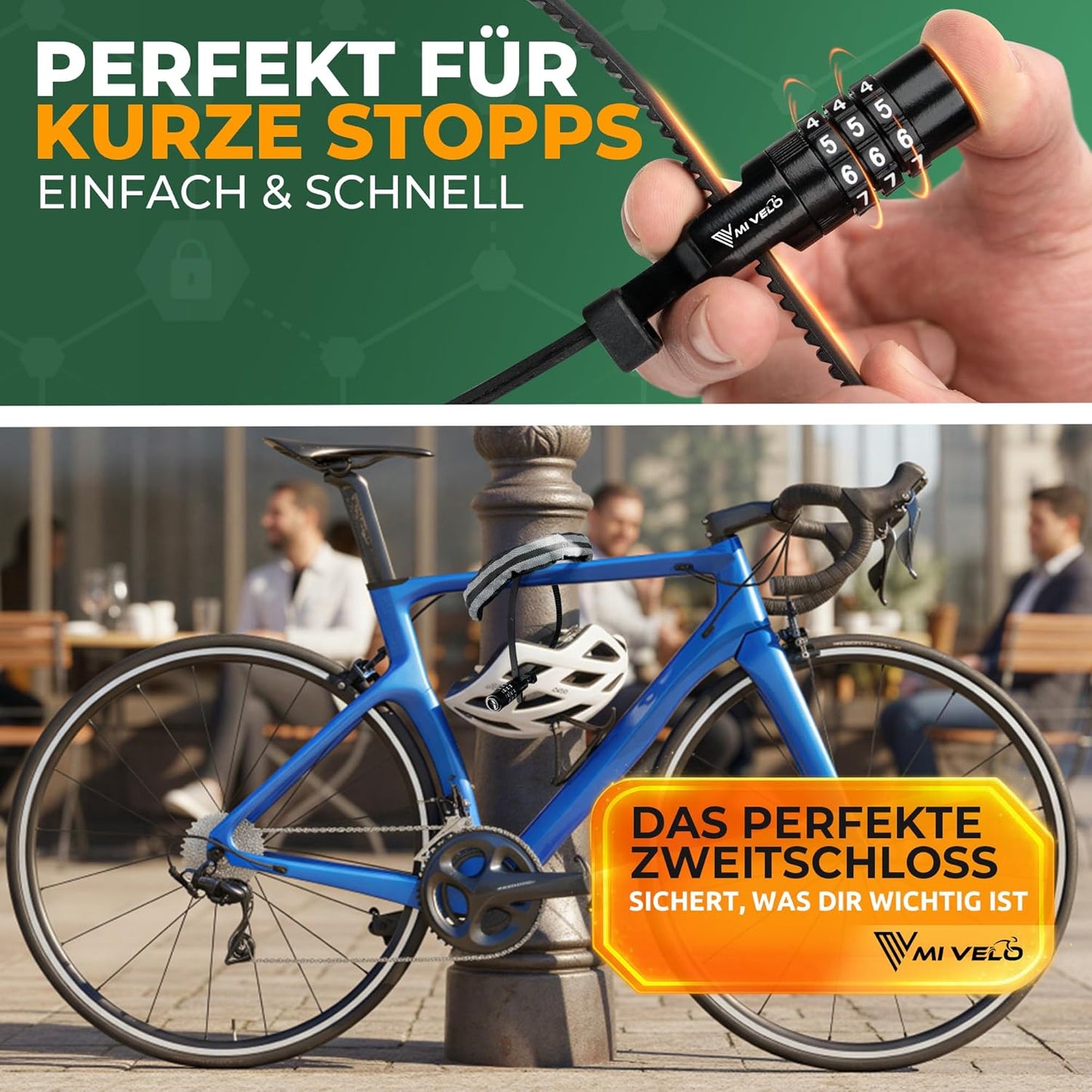 Mivelo Kabelbinder-Schloss mit Zahlencode – Für Helm, Fahrrad und Roller – Ø 50 cm