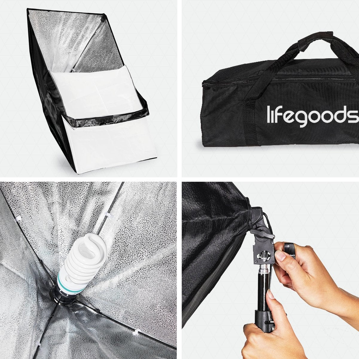 LifeGoods Softbox Studioleuchte - Komplettset mit Tragetasche - 50x70 cm - Schwarz