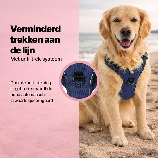 Jake and Jacky Hundegeschirr – Anti-Zug-Geschirr – Hundegeschirr – Y-Geschirr für Hunde – Reflektierend – Blau – Größe S