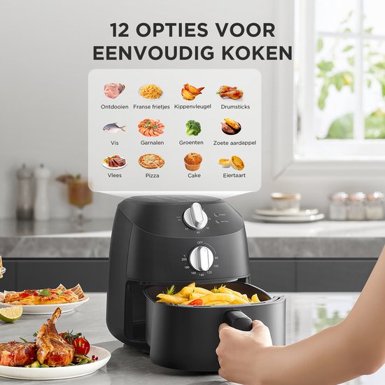 Midea Heißluftfritteuse MF-TN20D2 – 2 l, 1150 W, Frittieren ohne Öl, Heißluftfritteuse, Automatische Abschaltfunktion, Ölfrei, Leicht zu reinigen, BPA-frei, Schwarz