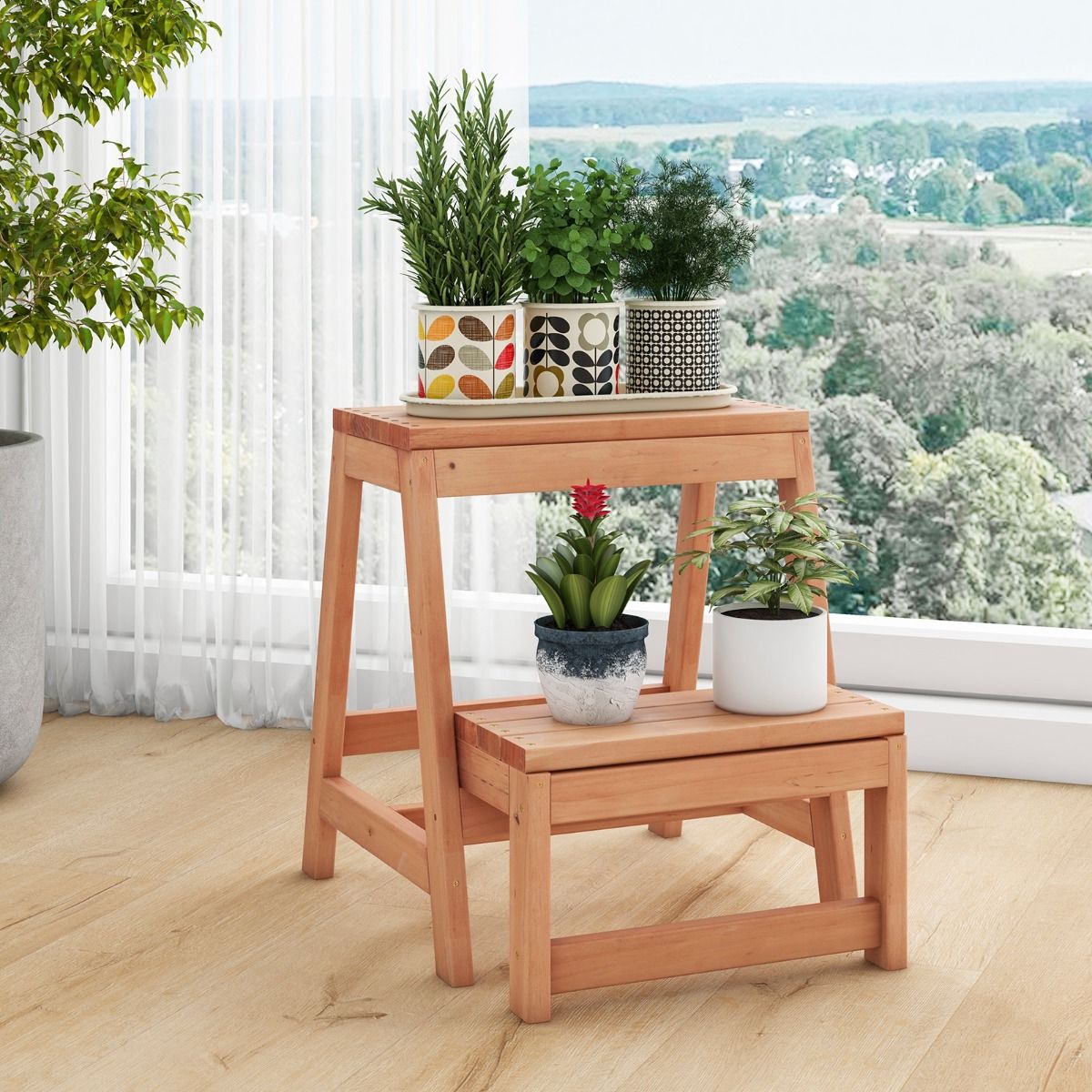 Coast 2-Step Foldable Wooden Stool Natural - Multifunktionale Stufe für Kinder und Erwachsene 50x39x45 cm