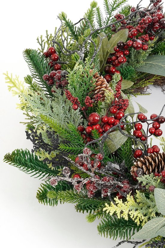 Mica Decorations Bodi Weihnachtskranz mit Tannenzapfen – H 13 x Ø 50 cm – Bordeaux