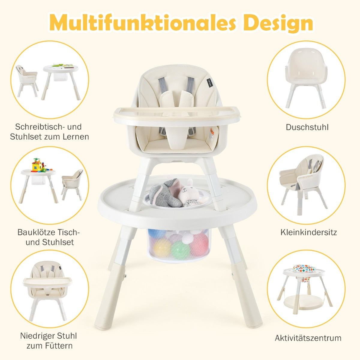 Coast höhenverstellbarer 6-in-1-Babyhochstuhl Beige Hochstuhl & Essenstuhl & Children's Seat Group