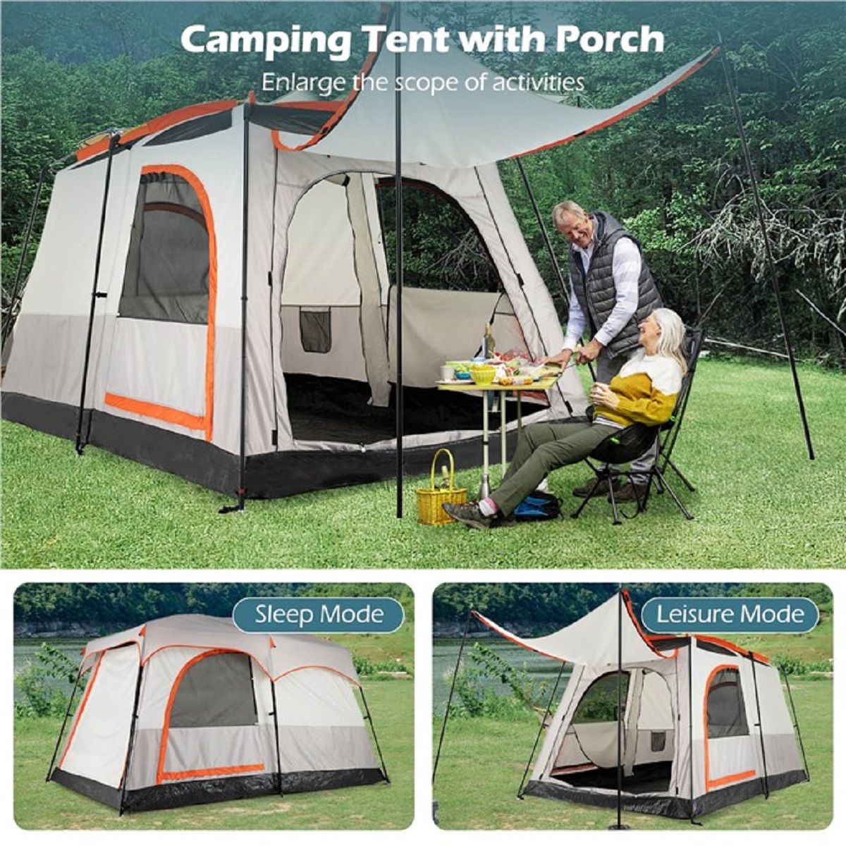 Coast Campingzelt für 6 Personen – 2 Zimmer mit Trennwand – Regenschutz und Fliegengitterfenster – grau